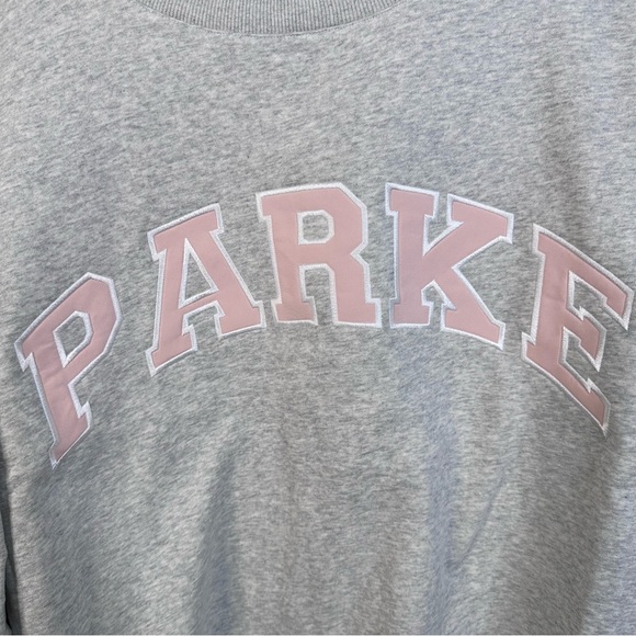 New in package PARKE Gray Mockneck with Pink Letters long sleeve - Picture 2 of 7